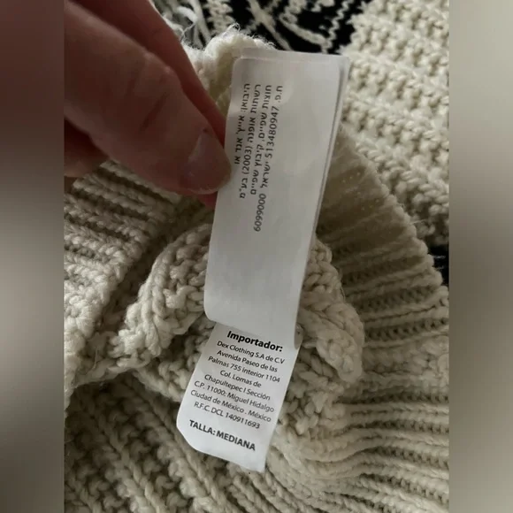 Dex Black & Cream Fringe Knit Sweater Trendy Chunky Knit Size Medium DEX - Picture 9 of 9